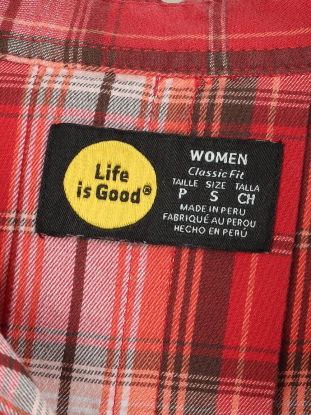 Life Is Good Womens Classic Fit, Small, Red Long Sleeve Plaid Button-Down Shirt - Picture 5 of 7
